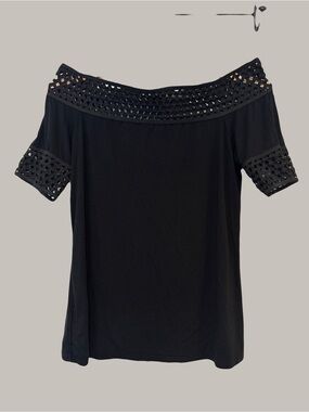 Mongane Off-Shoulder Black Eyelet Trim Top